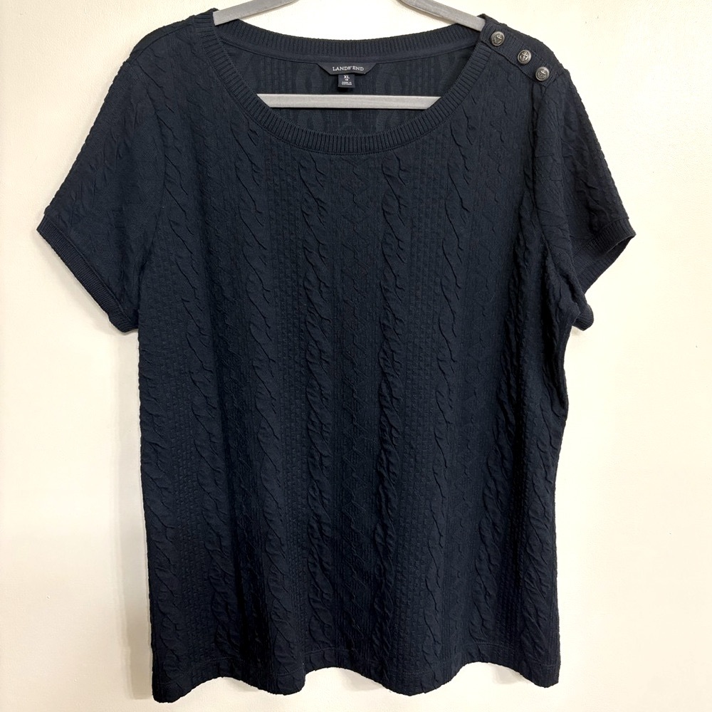 Lands' End Blue Short Sleeve Blouse